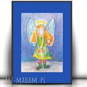 aniołek obrazek do domu, kolorowy rysunek z aniołkiem, anioł akwarela