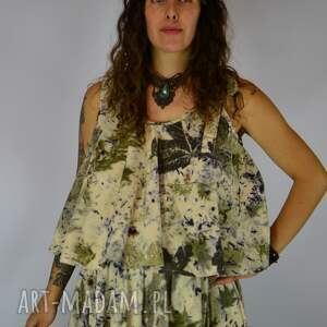 Barwiona roślinami, ręcznie robiona Dzika Bluzka Leśny Zagajnik