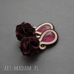 bordowo - kremowe klipsy sutasz z kwiatkiem sznurek, wyjściowe delikatne