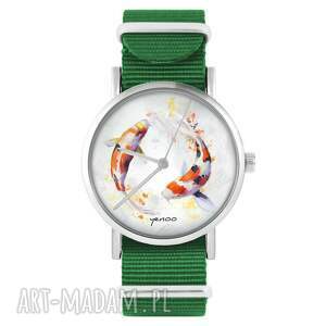 hand made zegarki zegarek - karpie koi zielony, nylonowy