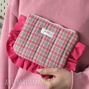 w kratkę z falbanką, pikowana kosmetyczka, saszetka