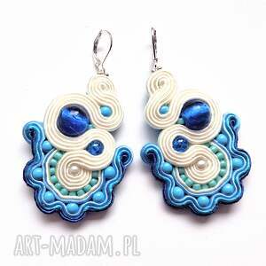 kolczyki sutaszowe haftowane blue ecru