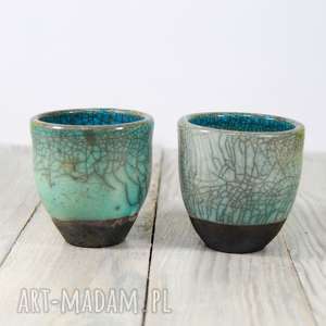 handmade ceramika czarki turkusowe raku