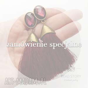 zamówienie specjalne, klipsy, metal, mosiądz, szkło, chwosty