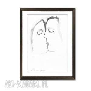 ręcznie malowana grafika pocałunek 20, format A3, styl minimalistyczny, grafiki