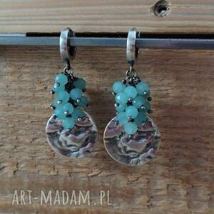 Kolczyki - amazonit z blaszką, srebro oksydowane