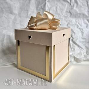 pudełko box, beżowo złote, kartka, ślubna