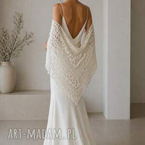 ozdobna chusta ślubna ecru klaziena ręcznie robiona z merino, do ślubu