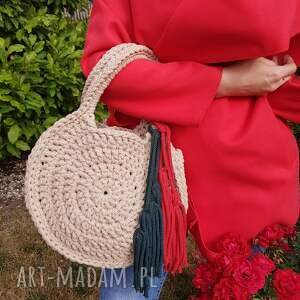 handmade torebka do ręki ze sznurka bawełnianego 30cm