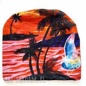 czapka gorąca plaża hawajski wzór, wyspa, palmy hawaje