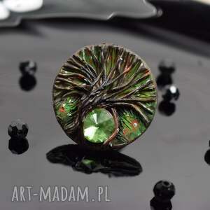 magic forest - duży regulowany pierścionek, pierścionek z drzewem leśny motyw