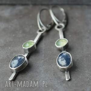 srebrne kolczyki z szafirem i agatem, srebro oksydowane