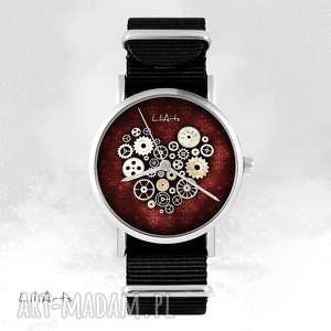 zegarek - steampunk heart, bordo czarny, nato bransoletka serce prezent