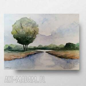 pejzaż - praca formatu 18/24 cm drzewo, akwarela