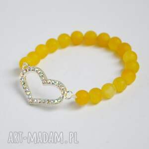 handmade bracelet by sis: cyrkoniowe serce w żółtym jadeicie