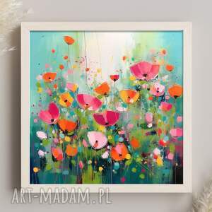 obraz kolorowe kwiaty, plakat łąka kwietna i maki - wydruk artystyczny