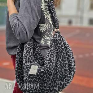 worek z żakardowej tkaniny w panterkę Szara, torba na ramię