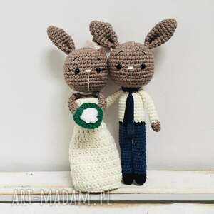 młoda para króliczki ręcznie robione prezent ślubny pamiątka ślubu, maskotki