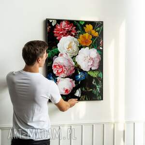 plakat w czarnej ramie kwiaty vintage - format 40x50 cm