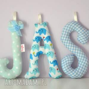 literki szyte imię jaś ozdoba pokoju - pinezka pokoik dziecka