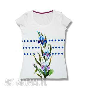 bawełniana ręcznie zdobiona bluzka w kwiaty i kropki t-shirt