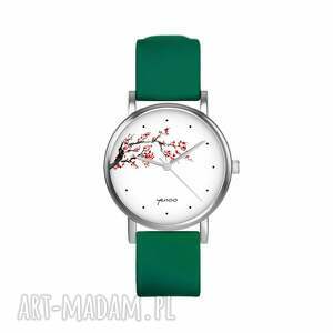 handmade zegarki zegarek mały - kwitnąca wiśnia - silikonowy, zielony