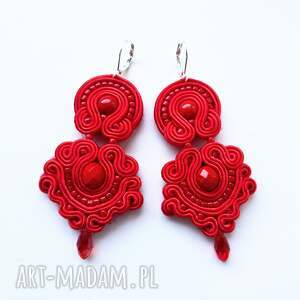 Kolczyki sutaszowe ręcznie haftowane Red czny