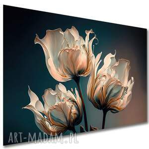 Obraz tulipany 120x80 cm - beżowe kwiaty glamour na płótnie