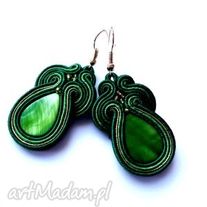 molicka kolczyki sutasz z masą perłową zieleń, oliwka, złotko, soutache