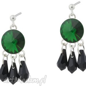 szmaragdowe zielone czarne orientalne kolczyki dark moss green jet swarovski