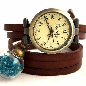 handmade zegarki turkus - zegarek/bransoletka na skórzanym pasku