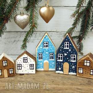 ręcznie wykonane prezent zestaw 5 domków do świątecznych dekoracji