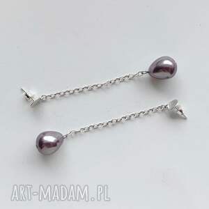 okrąg kolczyki, srebro, perła, zmatowione