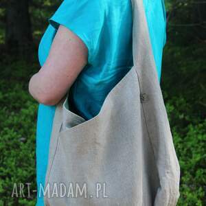 handmade na ramię torba lniana dwustronna 100% naturalny len 49x38 cm