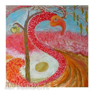 kompozycja z czerwienią, wąż jabłkiem pejzaż wężem jesienny kwadrat 50 x