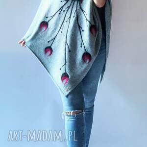 ponczo filcowane wełną zdobione - Bellafeltro ubrania poncho