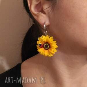 kolczyki wiszące słoneczniki 3 cm małe duże biedronki stal nierdzewna