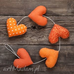 handmade dekoracje sercowa pomarańczowa girlanda, 5 serc