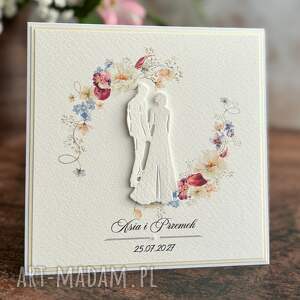 Elegancka kartka ślubna w ozdobnej kopercie - ręcznie robiona