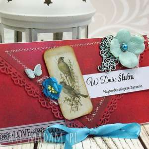 ręcznie robione scrapbooking kartki kopertówka ślubna - ptasi ogród