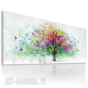 obraz drukowany na płótnie - abstrakcyjne drzewo z motylami 147x60cm 02549