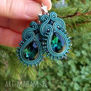 Teal, kolczyki, z kryształem, sutasz, soutache