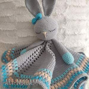 hand-made maskotki królik kocyk, szydełkowa przytulanka