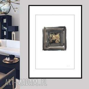 minimalistyczna abstrakcja "złoty kwadrat na czarnym tle" 70cm x 50cm