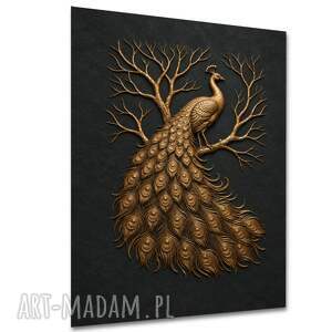 Złoty paw na drzewie - obraz na płótnie 80x120 cm