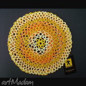 handmade czapki bereto - czapeczka ażurowa pomarańczowo - żółta
