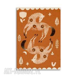 nowoczesny obraz drukowany na płótnie konie folk 70x100cm, grafika folkowa