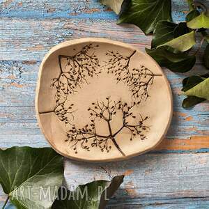 dekoracje naturalny talerzyk z roślinami ceramika podstawka, boho, naturalne