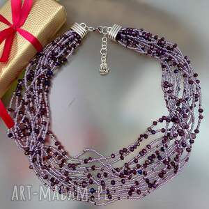 Fioletowy naszyjnik z kryształków i koralików Preciosa 45 cm - ręcznie robiony