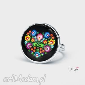 pierścionek slavic love, regulowany, prezent, folk, ludowe, kwiaty serce